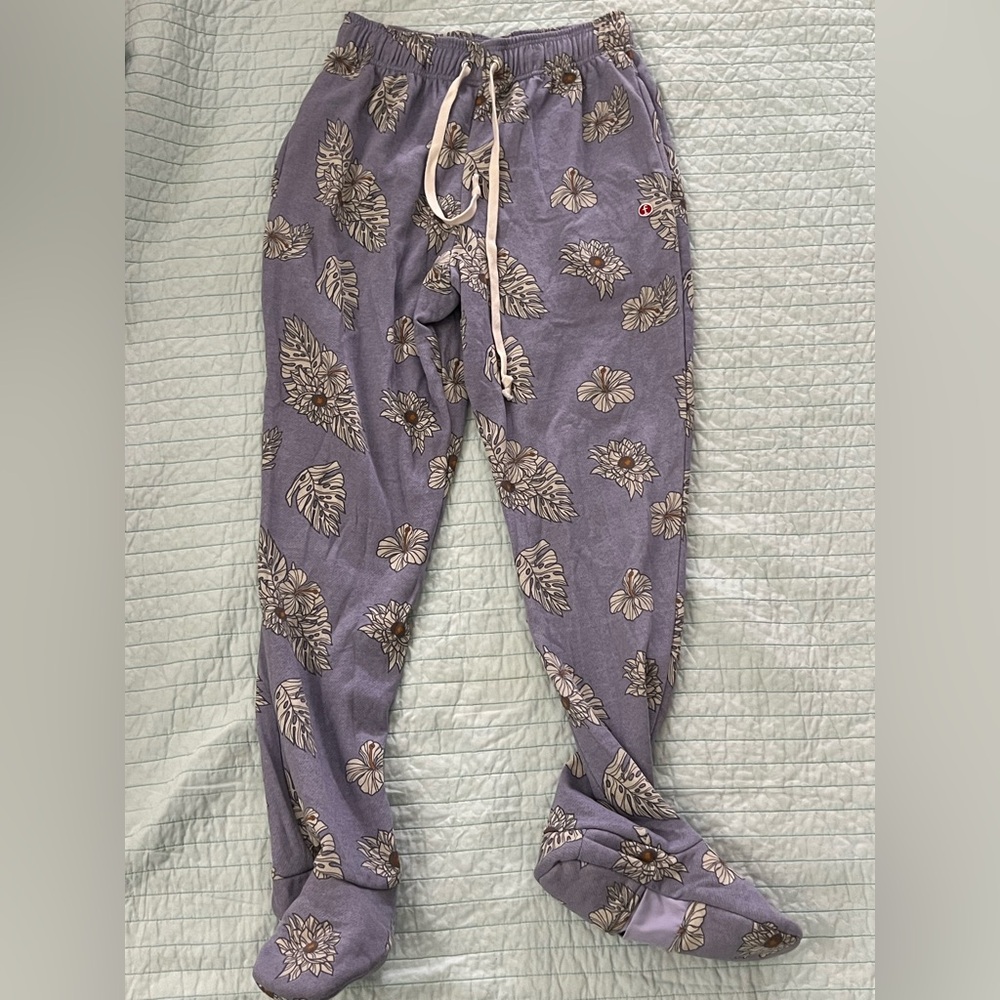 FEEJAYS Purple Floral Drawstring footed Lounge Pants